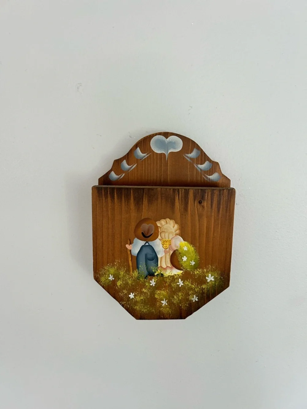 Vintage Hand-Painted Wooden Wall Pocket